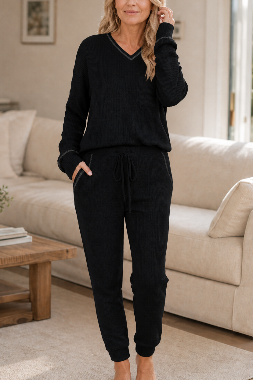 Hailey | Women's V-Neck Loungewear Set | Ribbed Knit · PNY
