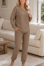 Hailey | Women's V-Neck Loungewear Set | Ribbed Knit · PNY