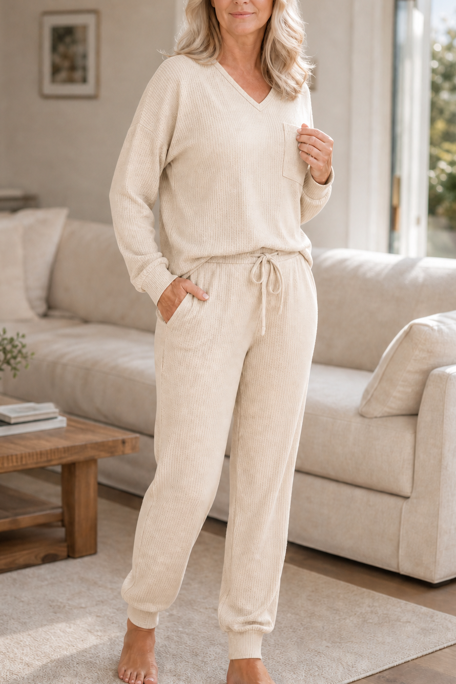 Hailey | Women's V-Neck Loungewear Set | Ribbed Knit · PNY