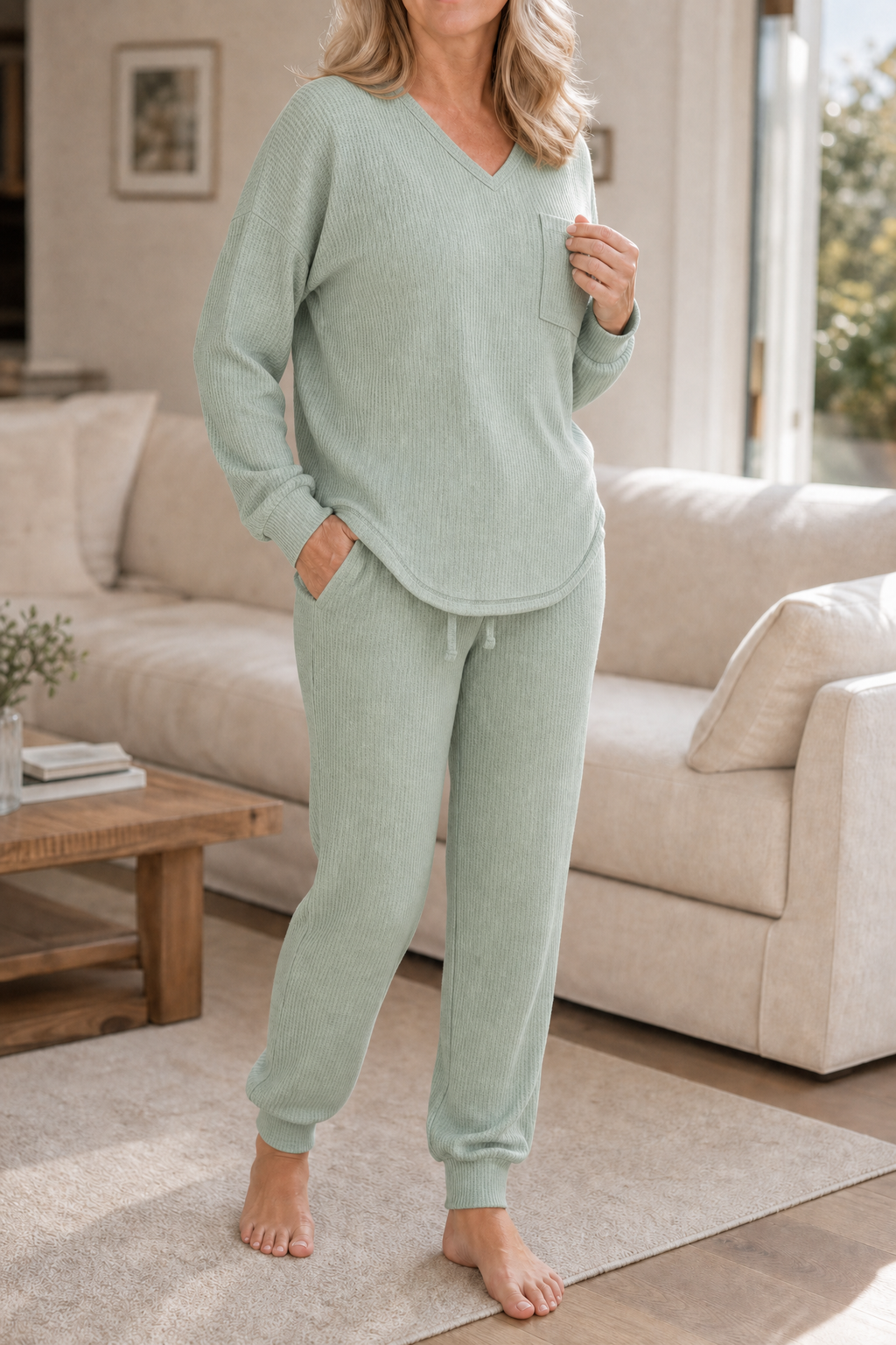 Hailey | Women's V-Neck Loungewear Set | Ribbed Knit · PNY