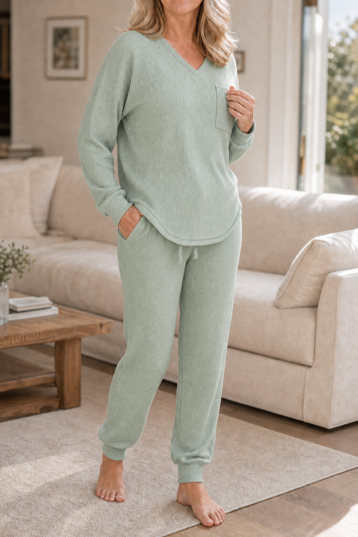 Hailey | Women's V-Neck Loungewear Set | Ribbed Knit · PNY