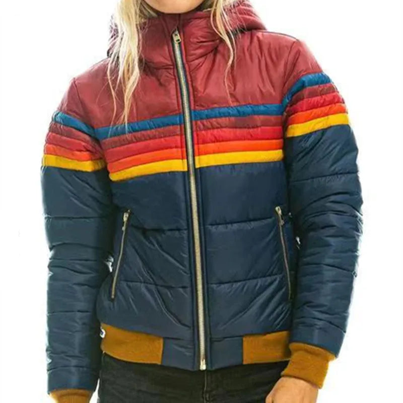 Hannah | Women's Hooded Puffer Jacket | Striped Accent · PNY