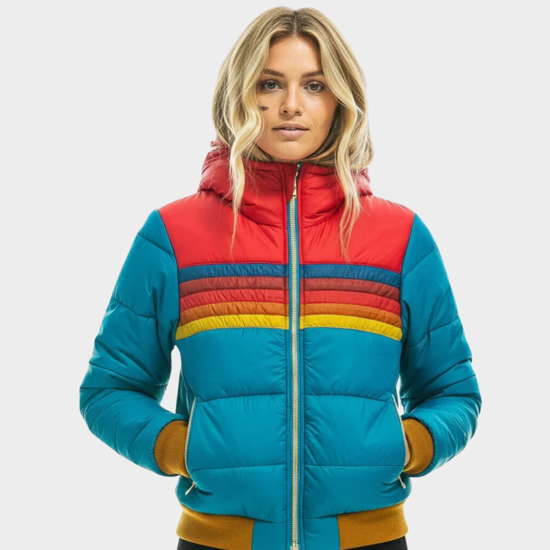 Hannah | Women's Hooded Puffer Jacket | Striped Accent · PNY