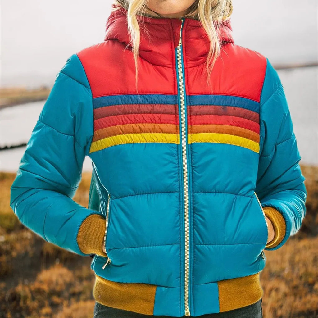 Hannah | Women's Hooded Puffer Jacket | Striped Accent · PNY
