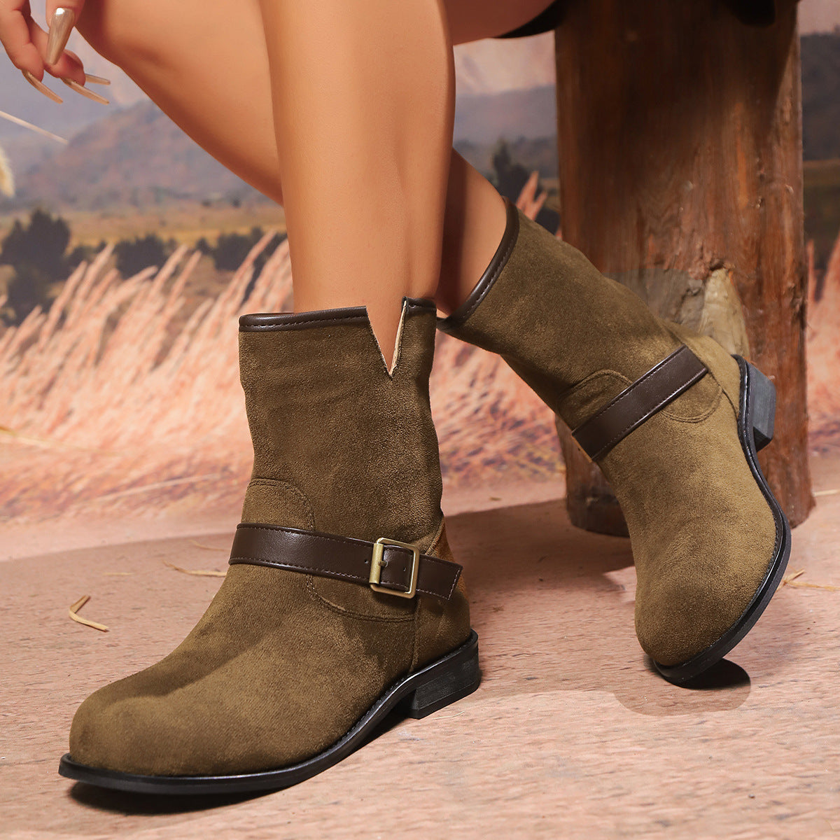Harper | Women's Buckle Ankle Boots | Suede · PNY