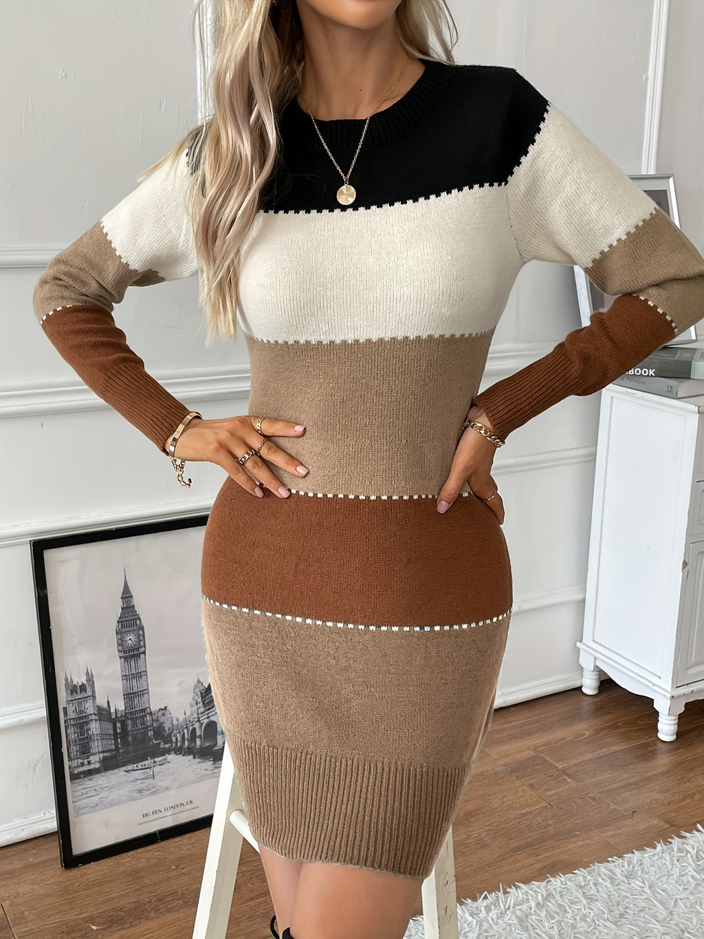 Harper | Women's Colorblock Sweater Dress | Bodycon Fit · PNY