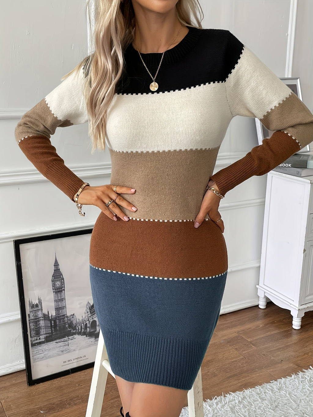Harper | Women's Colorblock Sweater Dress | Bodycon Fit · PNY