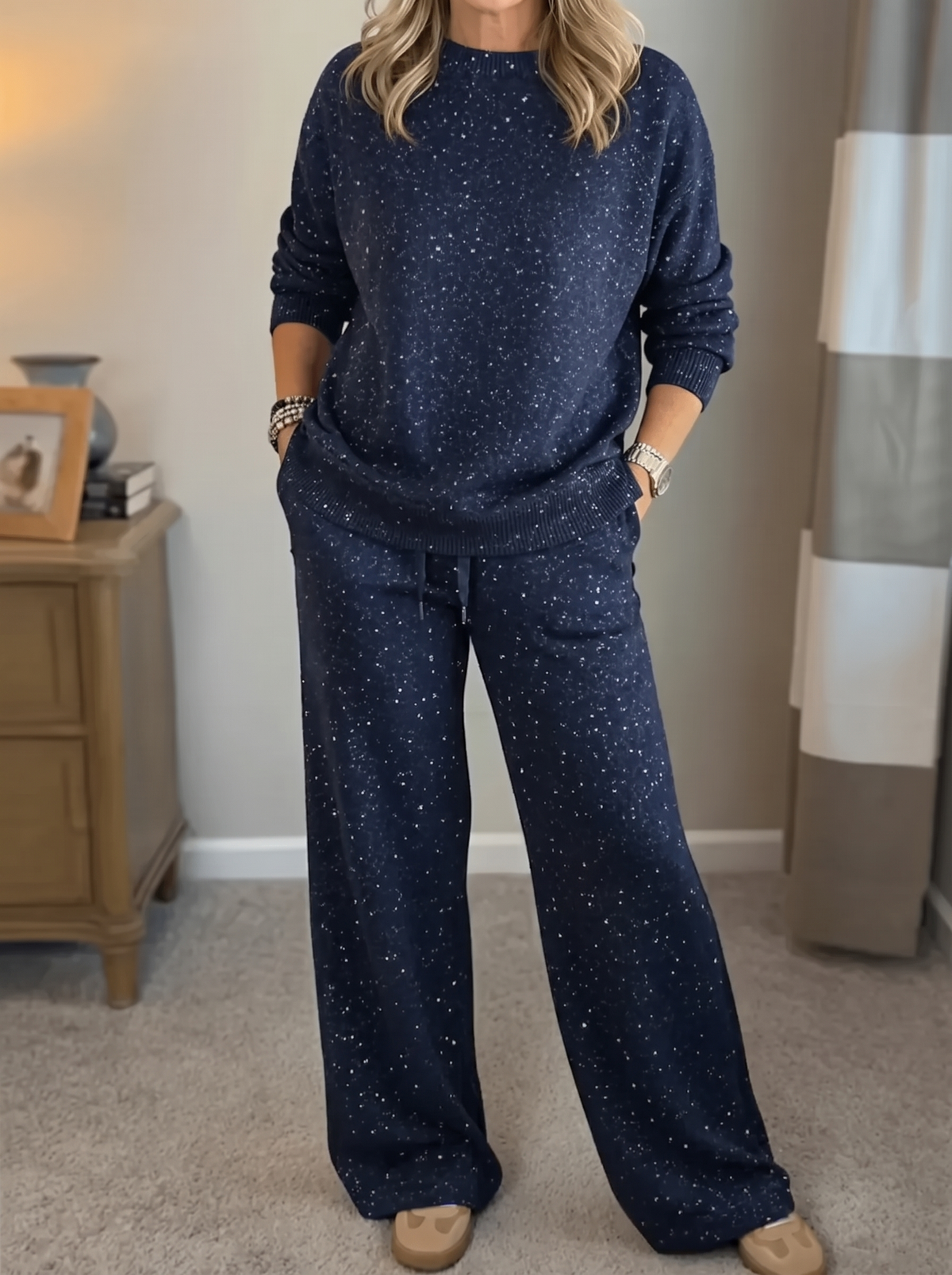 Harper | Women's Crewneck Loungewear Set | Wide-Leg Pants - PNY