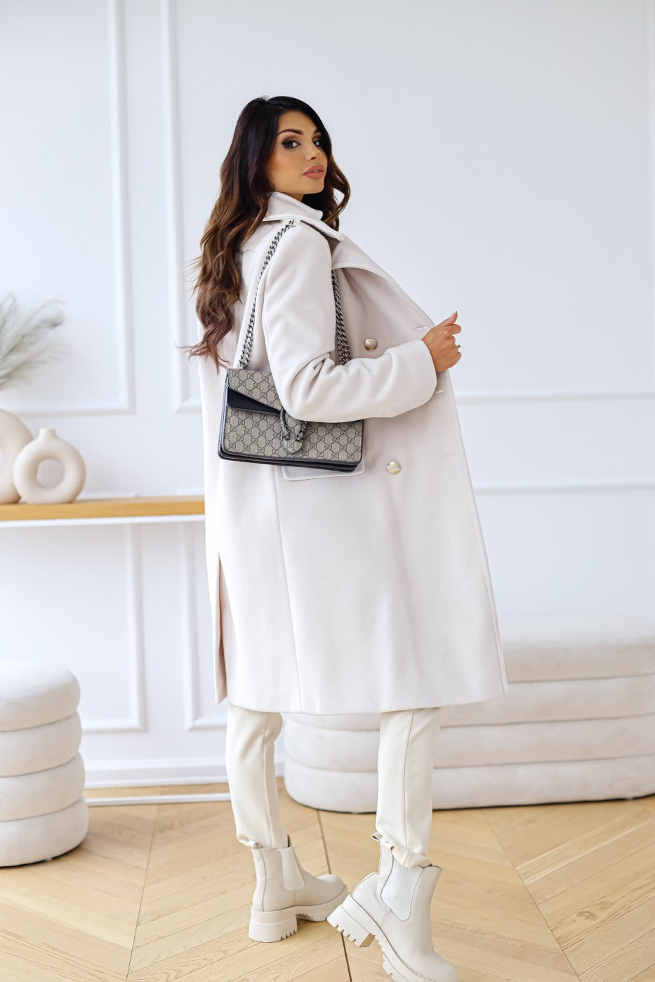 Harper | Women's Double-Breasted Coat | Gold Buttons · PNY