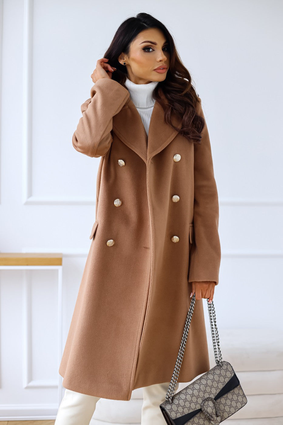 Harper | Women's Double-Breasted Coat | Gold Buttons · PNY