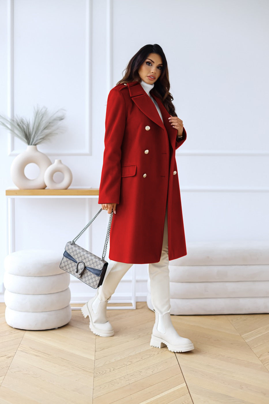 Harper | Women's Double-Breasted Coat | Gold Buttons · PNY