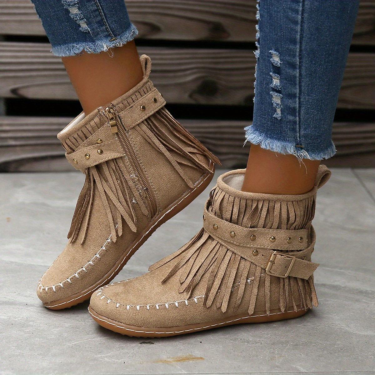 Harper | Women's Fringe Ankle Boots | Side Zip · PNY