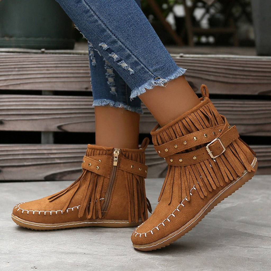 Harper | Women's Fringe Ankle Boots | Side Zip · PNY