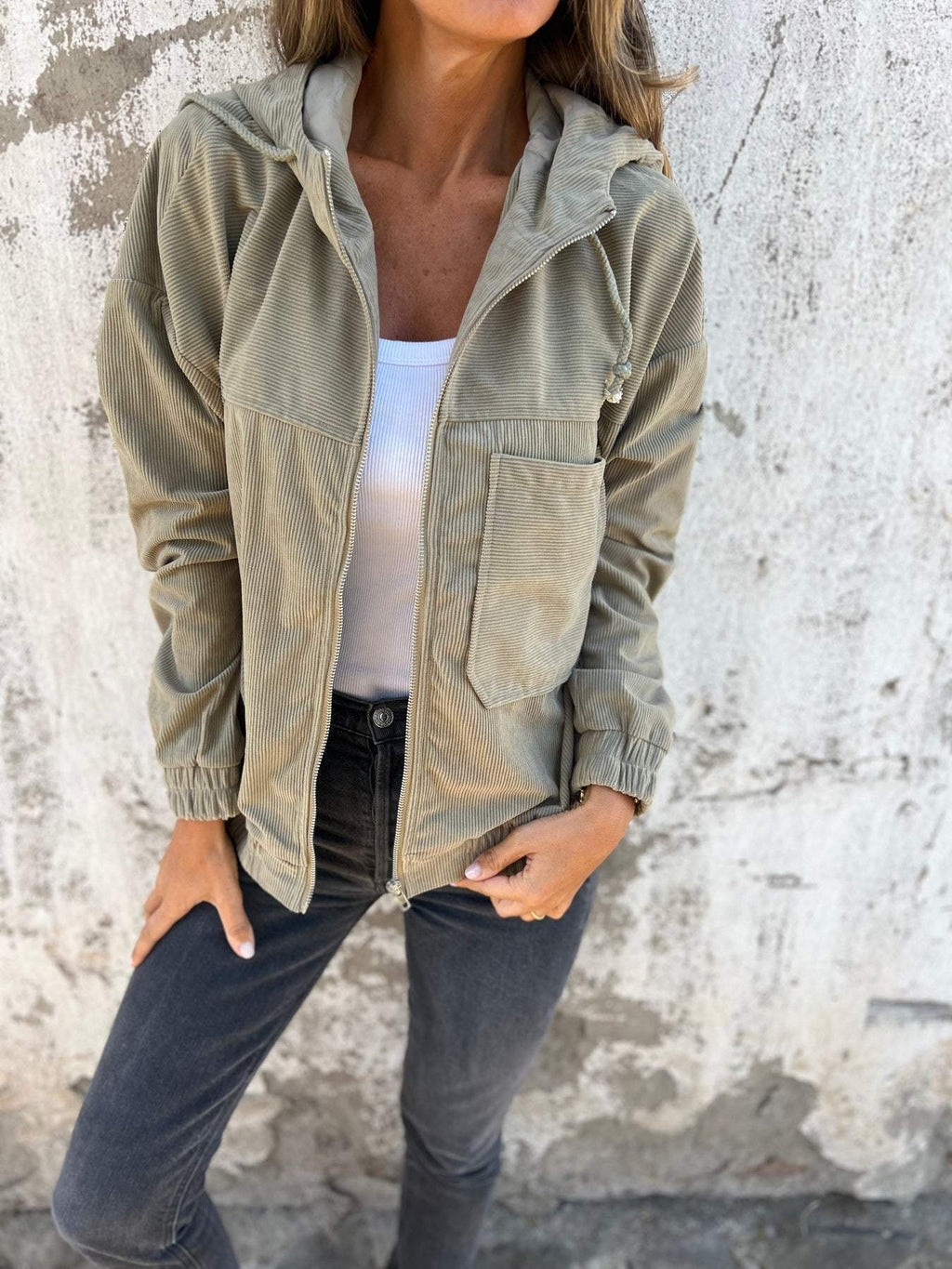 Harper | Women's Hooded Jacket | Corduroy Zip-Up · PNY