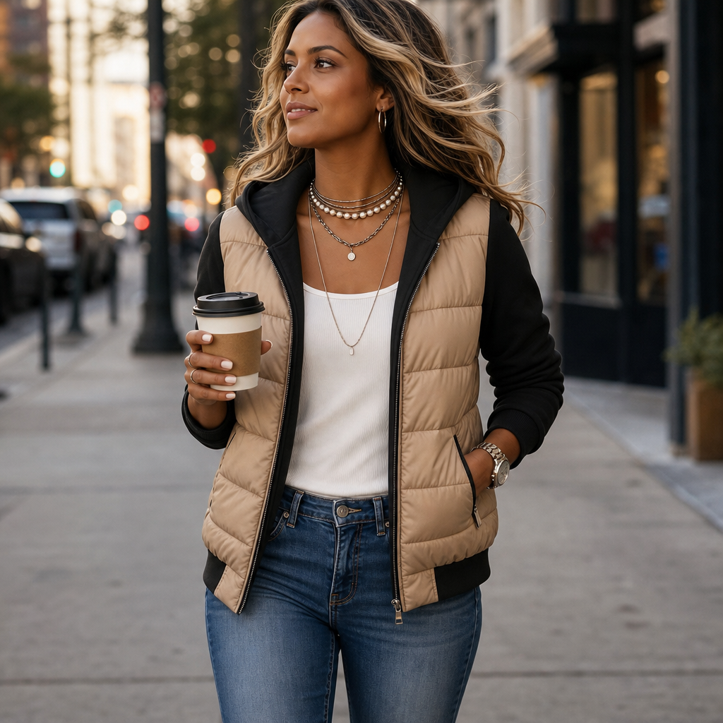 Harper | Women's Hooded Puffer Jacket | Knit Sleeves · PNY
