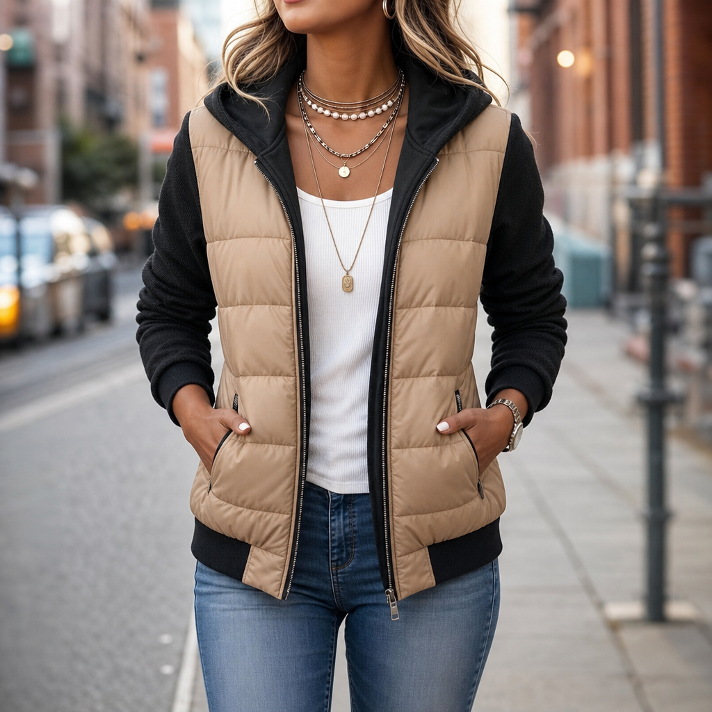 Harper | Women's Hooded Puffer Jacket | Knit Sleeves · PNY