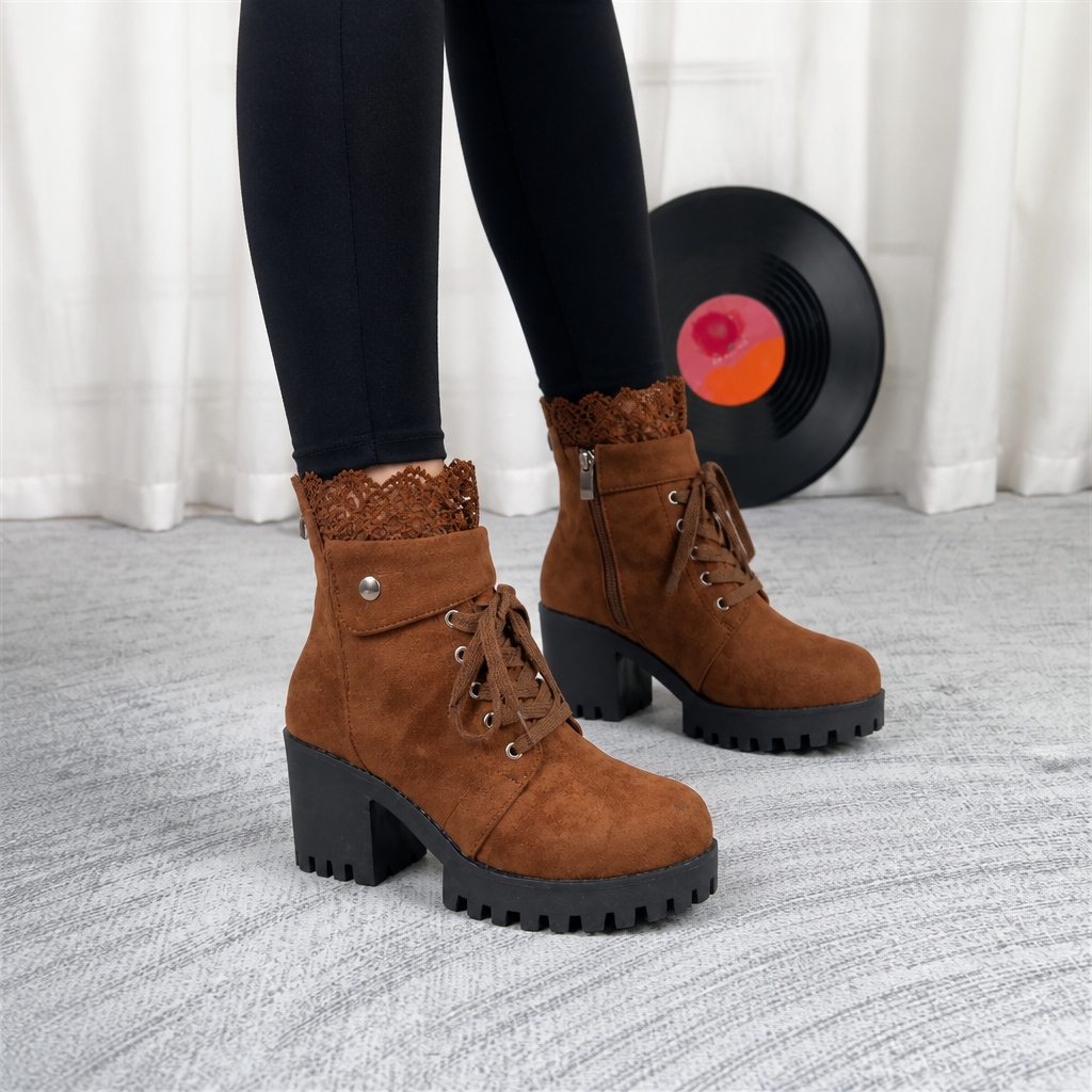 Harper | Women's Lace-Up Boots | Lace Trim · PNY