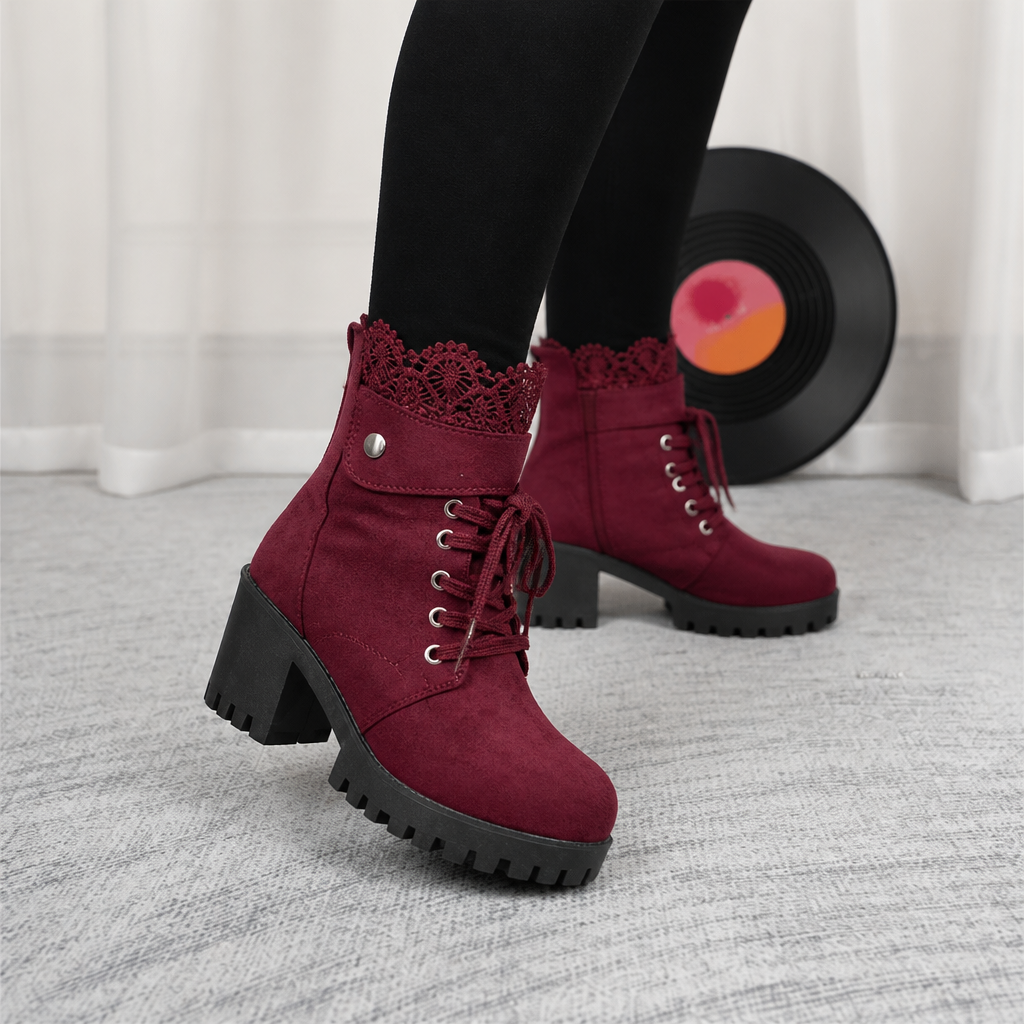 Harper | Women's Lace-Up Boots | Lace Trim · PNY