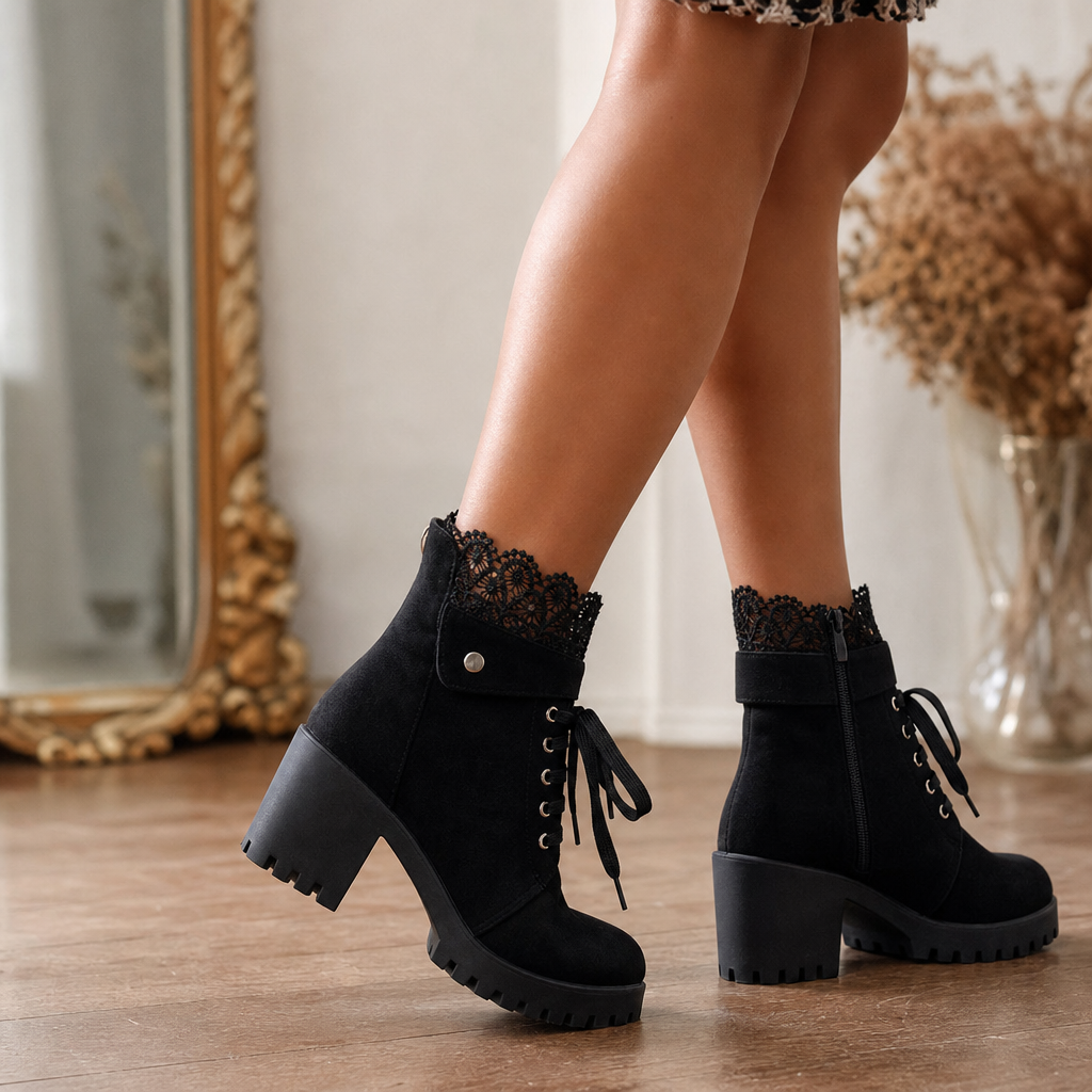 Harper | Women's Lace-Up Boots | Lace Trim · PNY