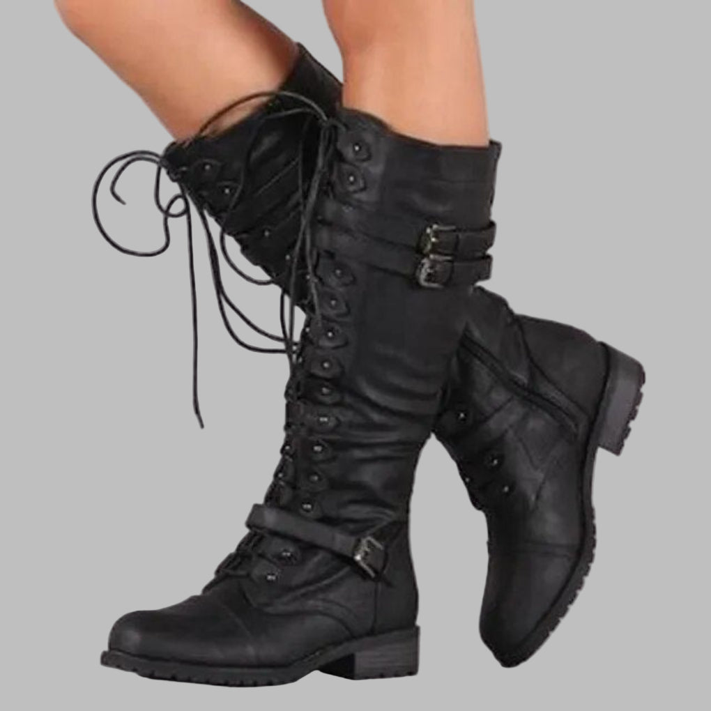 Harper | Women's Lace-Up Combat Boots | Buckle Detail · PNY
