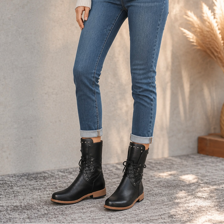 Harper | Women's Lace-Up Combat Boots | Side Zip · PNY