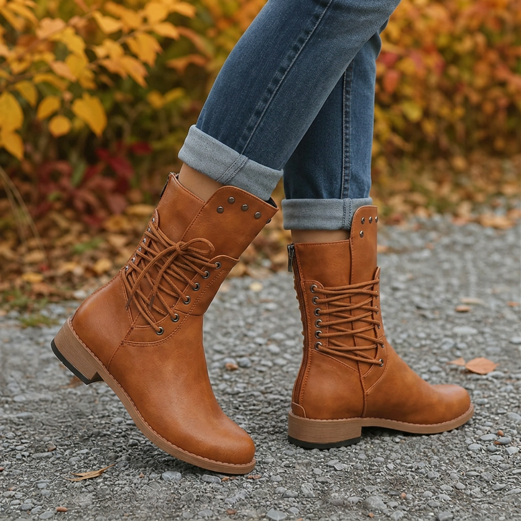 Harper | Women's Lace-Up Combat Boots | Side Zip · PNY
