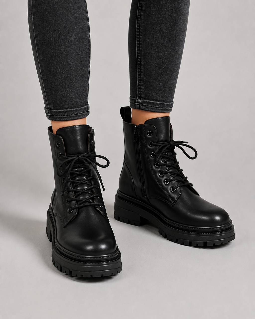 Harper | Women's Lace-Up Combat Boots | Side Zip · PNY