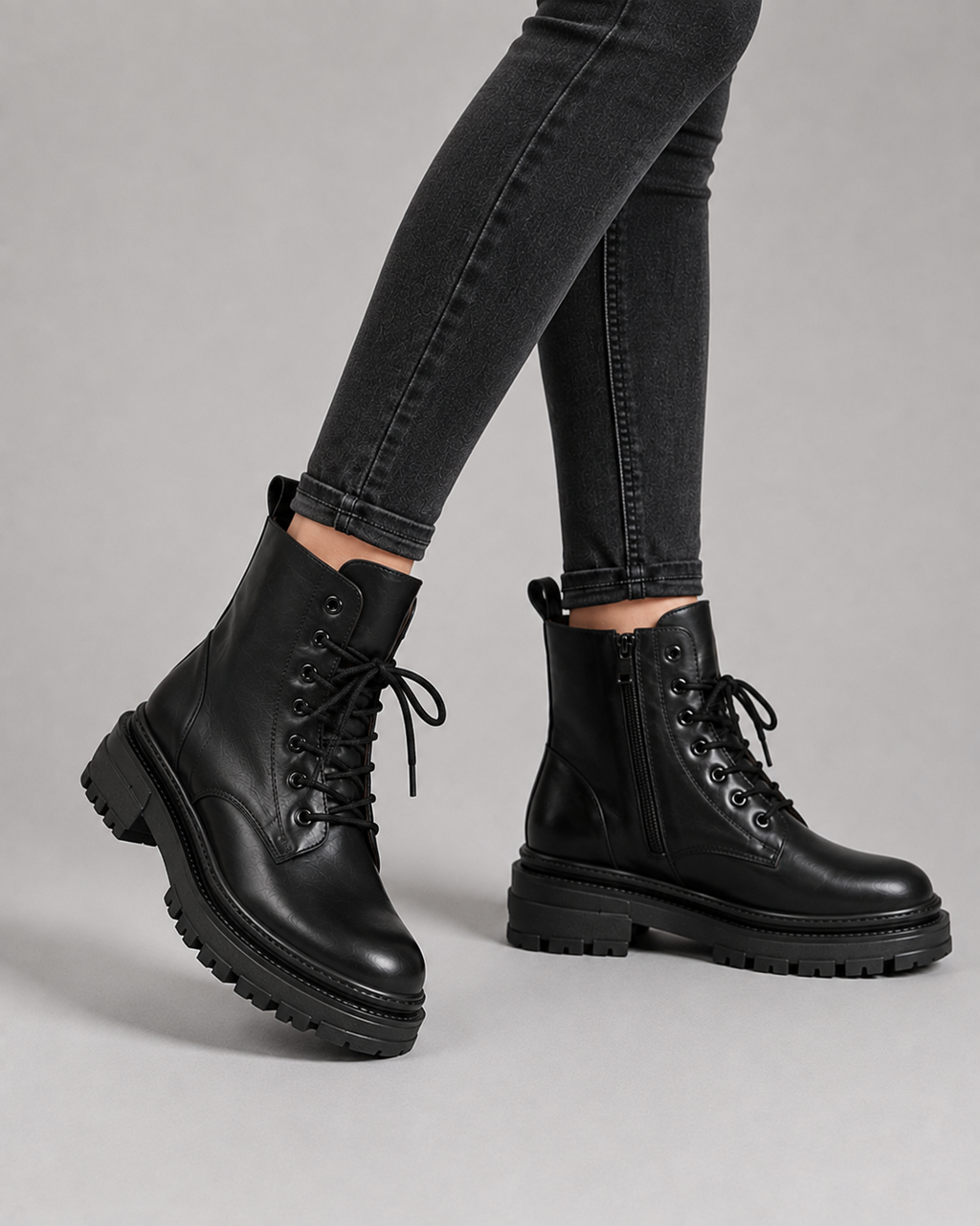 Harper | Women's Lace-Up Combat Boots | Side Zip · PNY