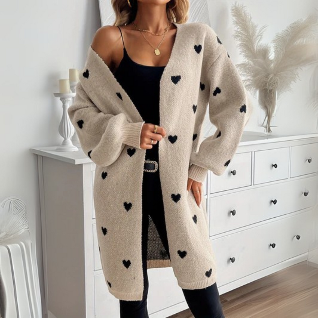Harper | Women's Longline Cardigan | Heart Print · PNY