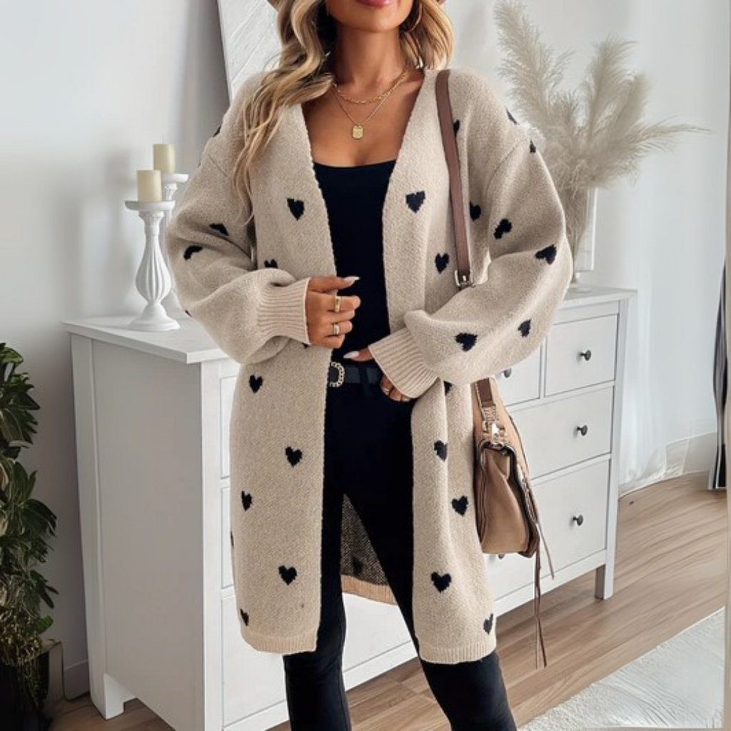 Harper | Women's Longline Cardigan | Heart Print · PNY