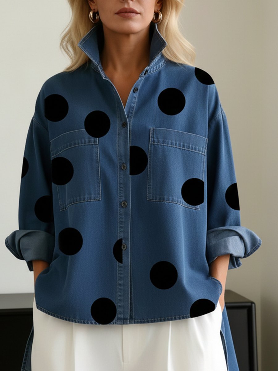 Harper | Women's Oversized Denim Shirt | Polka Dot · PNY