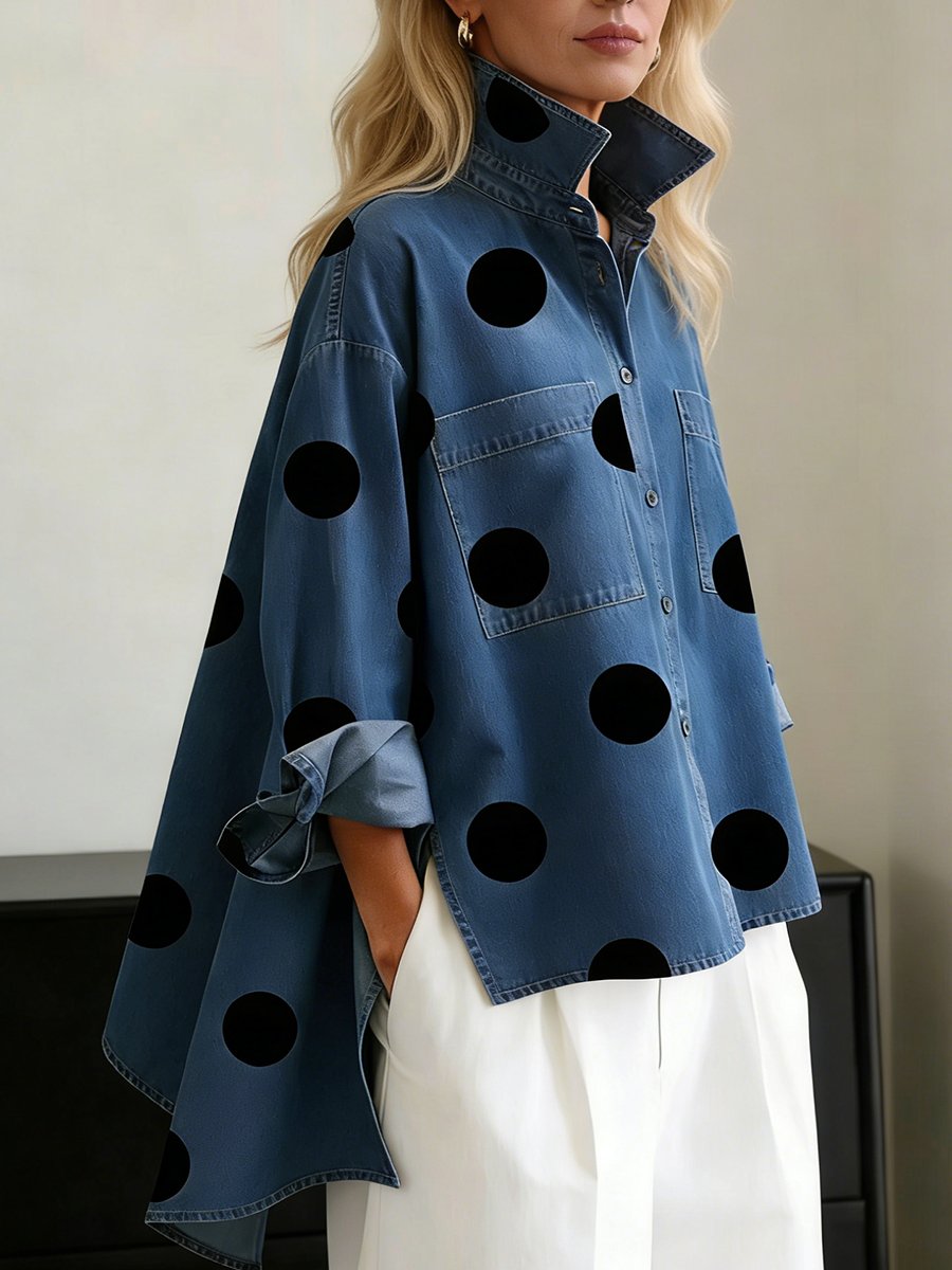 Harper | Women's Oversized Denim Shirt | Polka Dot · PNY