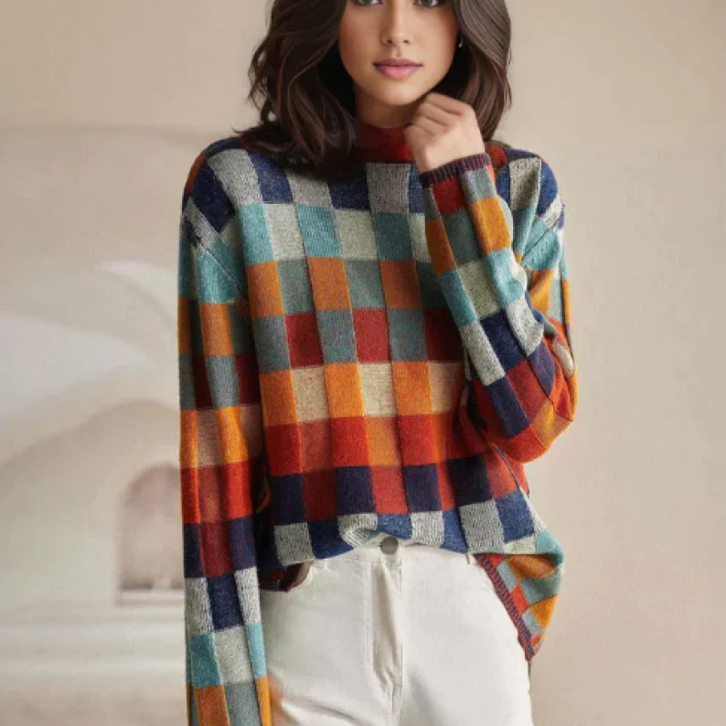 Harper | Women's Oversized Sweater | Checkered Pattern · PNY