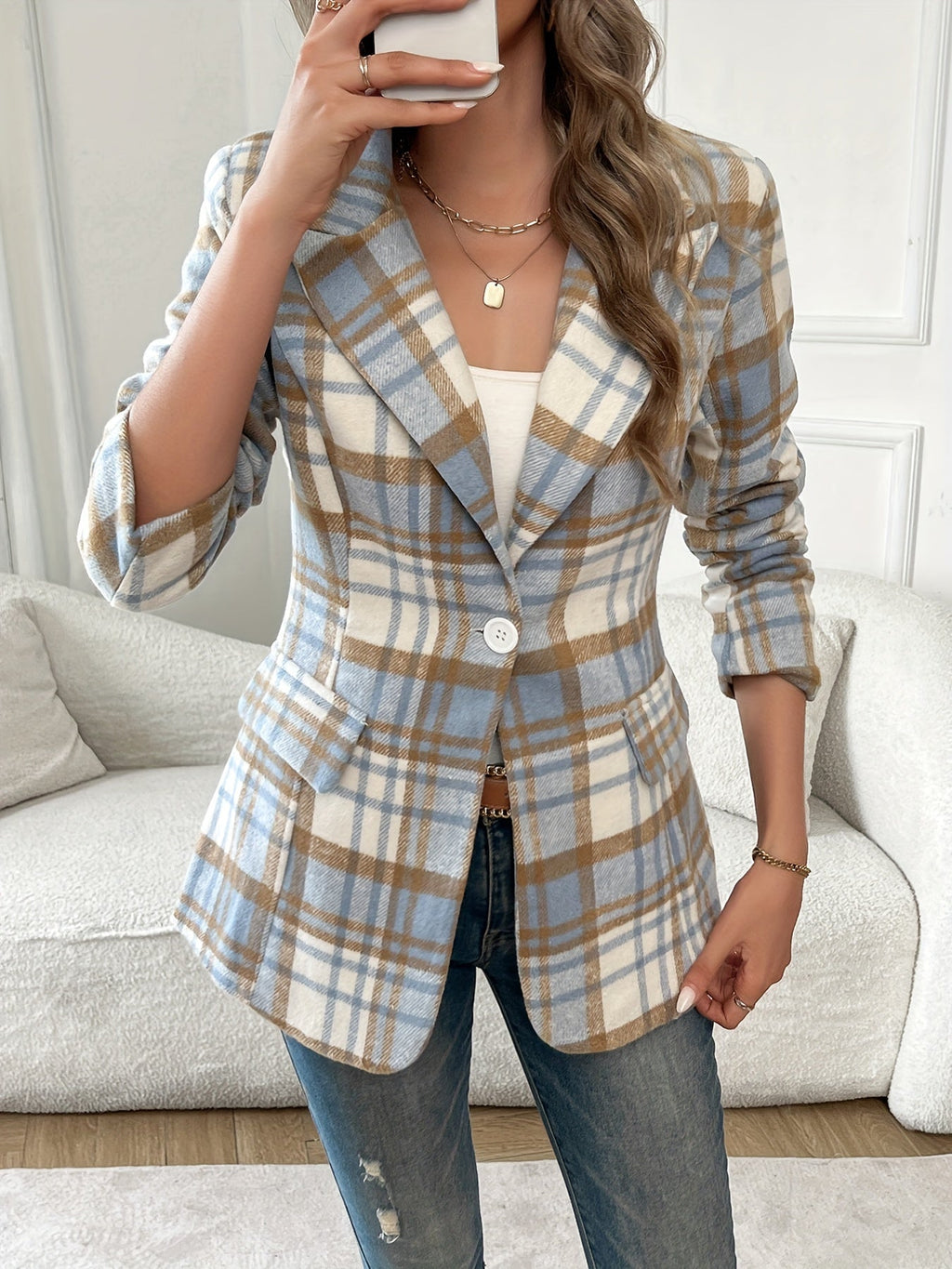 Harper | Women's Plaid Blazer | Single-Button · PNY