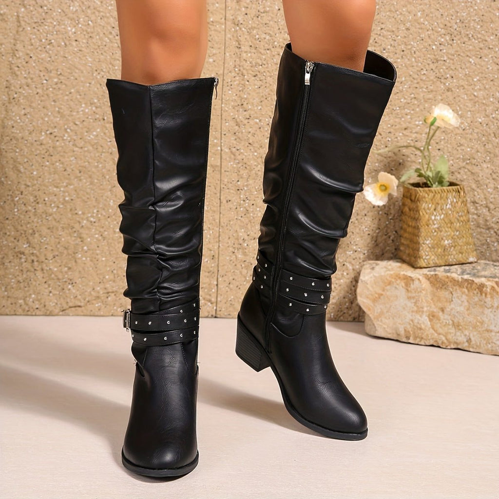 Harper | Women's Slouchy Knee-High Boots | Buckle Strap · PNY