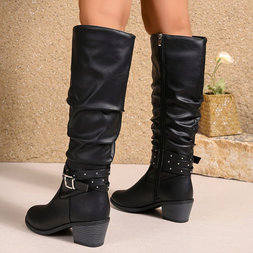 Harper | Women's Slouchy Knee-High Boots | Buckle Strap · PNY