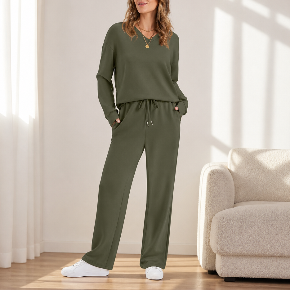Harper | Women's V-Neck Loungewear Set | Drawstring Pants · PNY