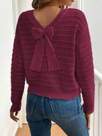 Harper | Women's V-Neck Sweater | Bow Detail · PNY
