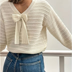 Harper | Women's V-Neck Sweater | Bow Detail · PNY