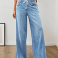 Mabel | Women's Palazzo Denim Pants | Elastic Waist