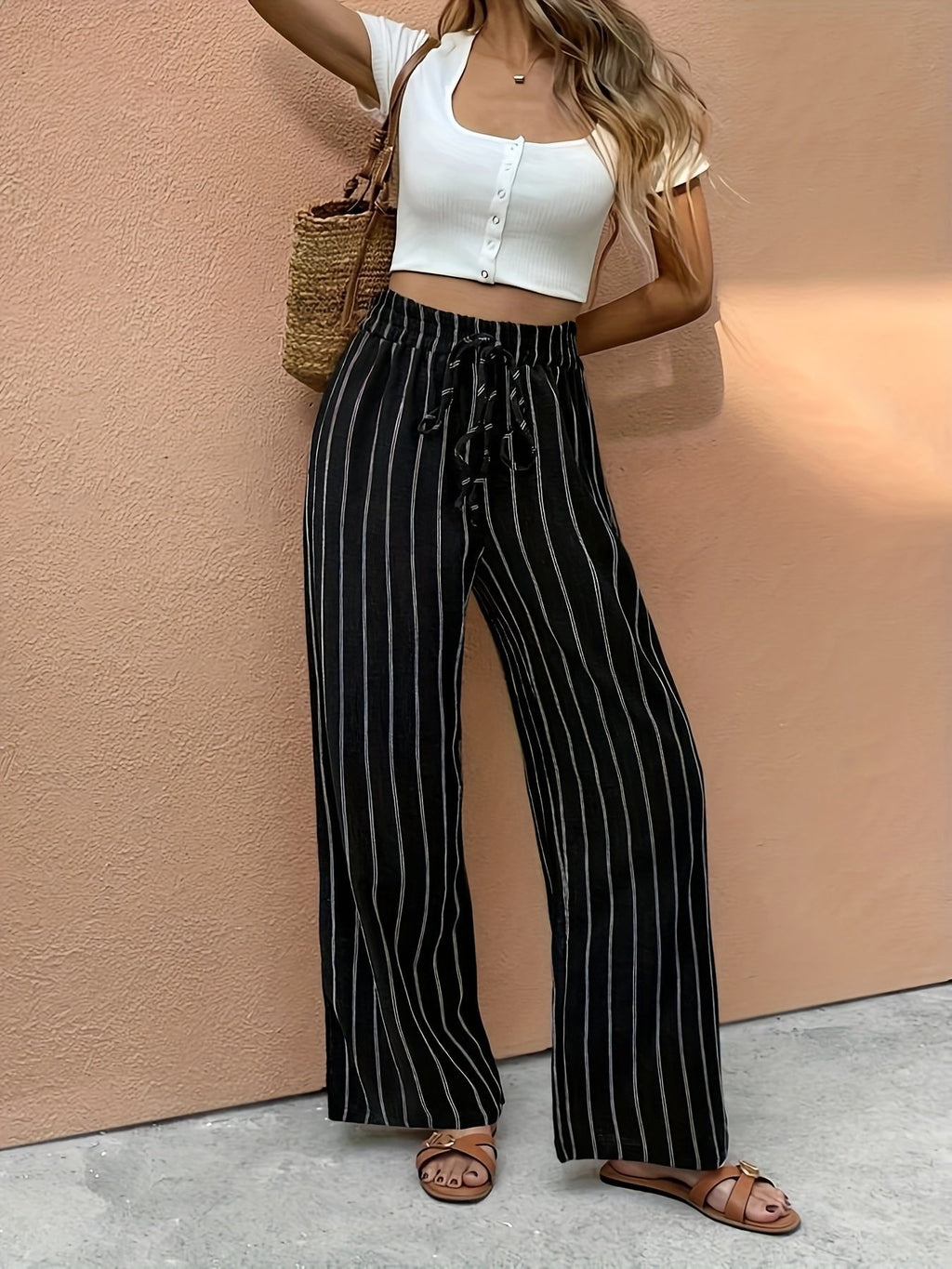 Harper | Women's Wide-Leg Pants | Striped Drawstring · PNY