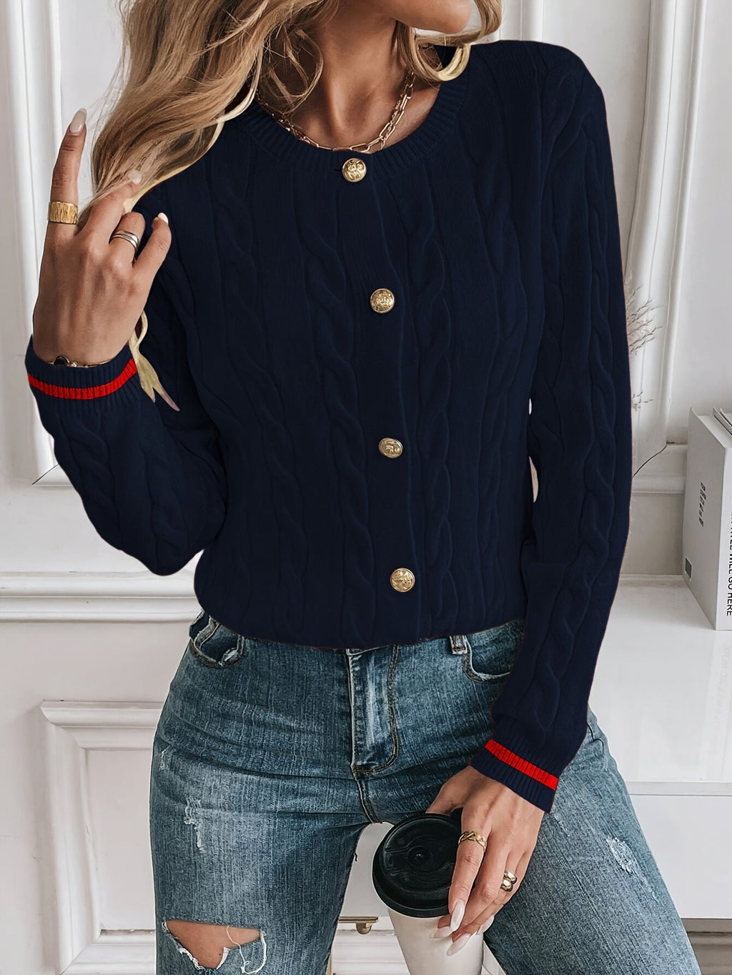 Hazel | Women's Button-Up Cardigan | Cable Knit · PNY