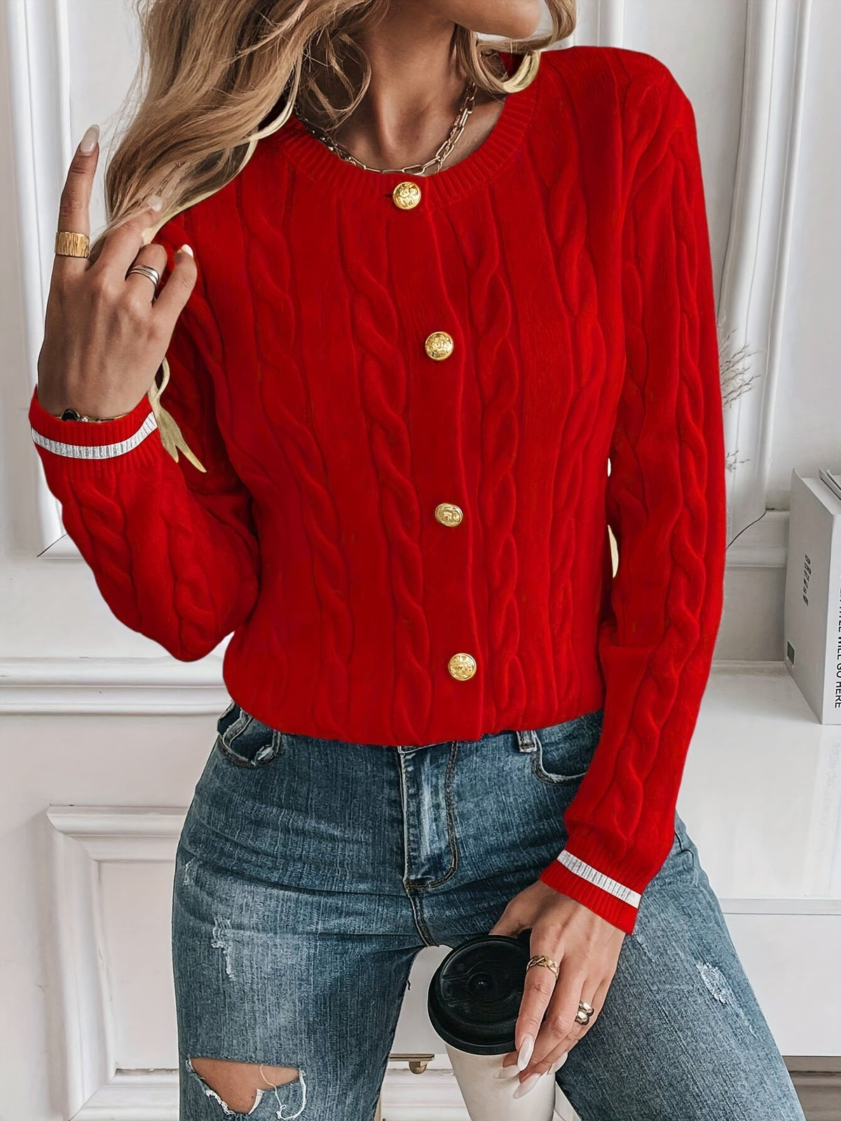 Hazel | Women's Button-Up Cardigan | Cable Knit · PNY