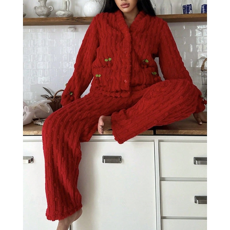Hazel | Women's Button-Up Pajama Set | Fleece · PNY