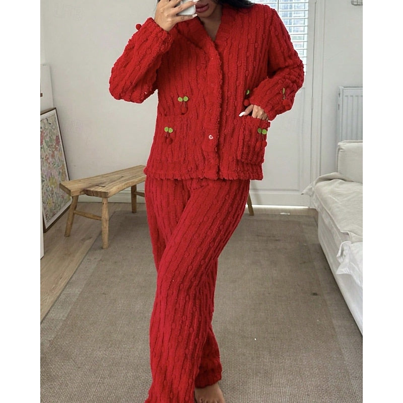 Hazel | Women's Button-Up Pajama Set | Fleece · PNY