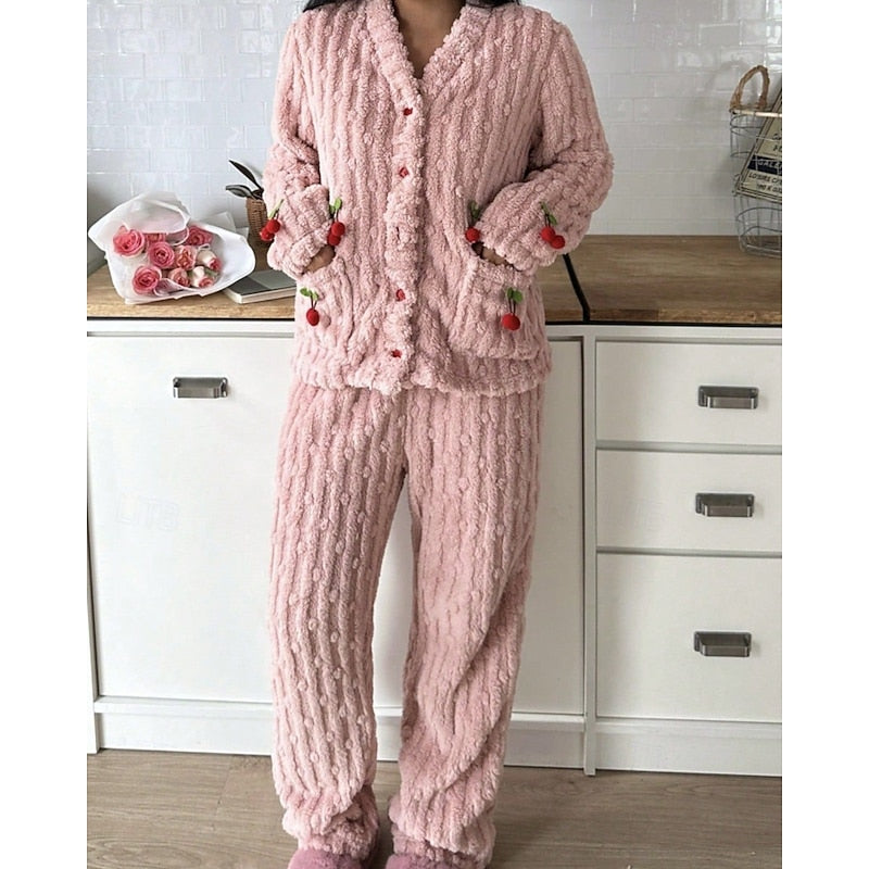 Hazel | Women's Button-Up Pajama Set | Fleece · PNY
