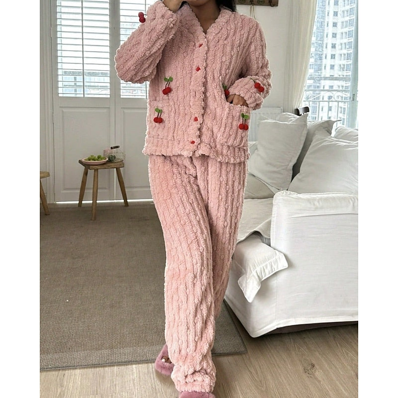 Hazel | Women's Button-Up Pajama Set | Fleece · PNY