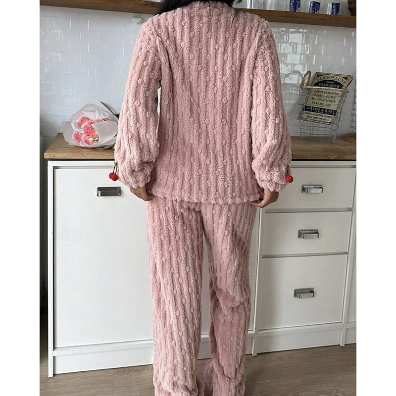 Hazel | Women's Button-Up Pajama Set | Fleece · PNY