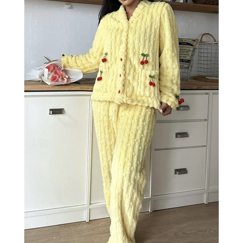 Hazel | Women's Button-Up Pajama Set | Fleece · PNY