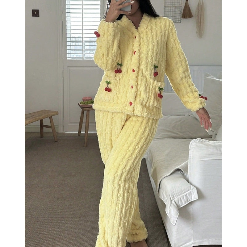 Hazel | Women's Button-Up Pajama Set | Fleece · PNY